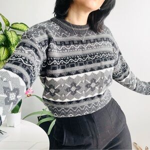 Gothic Grunge Print Sweater in Grey Academic Pattern